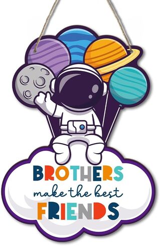 BSIKAIK Space Decor for Boys Room Space Themed Bedroom Decor Space Astronaut Door Sign Inspirational Quote Brothers Make the Best Friends Hanging Decor for Boys Room Nursery Playroom Wall Decor in Kuwait