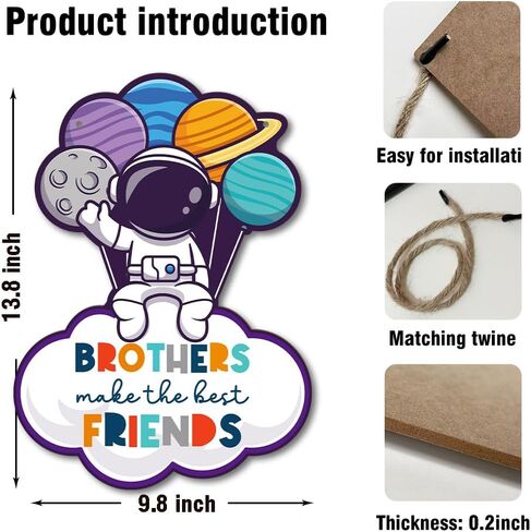 BSIKAIK Space Decor for Boys Room Space Themed Bedroom Decor Space Astronaut Door Sign Inspirational Quote Brothers Make the Best Friends Hanging Decor for Boys Room Nursery Playroom Wall Decor in Kuwait