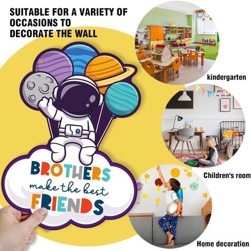 BSIKAIK Space Decor for Boys Room Space Themed Bedroom Decor Space Astronaut Door Sign Inspirational Quote Brothers Make the Best Friends Hanging Decor for Boys Room Nursery Playroom Wall Decor in Kuwait