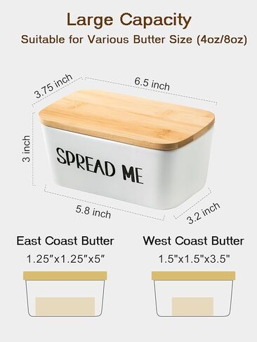 Gomakren Butter Dish Ceramic Butter Dish with Lid for Countertop, Airtight Covered Butter Container with Wooden Lid, Large Butter Keeper for Counter or Fridge, Suit for East West Coast Butter, Black in Kuwait