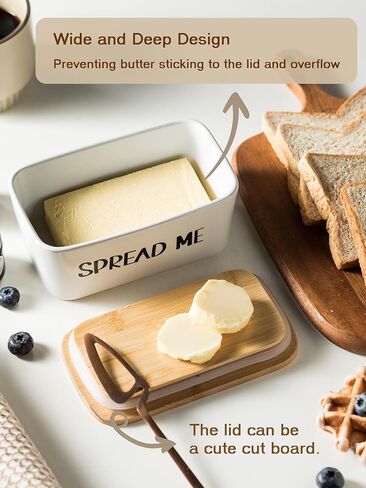 Gomakren Butter Dish Ceramic Butter Dish with Lid for Countertop, Airtight Covered Butter Container with Wooden Lid, Large Butter Keeper for Counter or Fridge, Suit for East West Coast Butter, Black in Kuwait