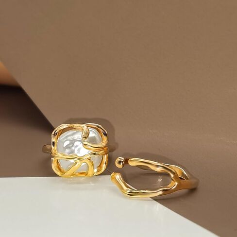 Vintage Pearl Ring for Women Adjustable Open Pearl Ring Stacking Pearl Cluster Rings Trendy Personality Pearl Statement Ring Sets Jewelry for Women Girls in Saudi Arabia