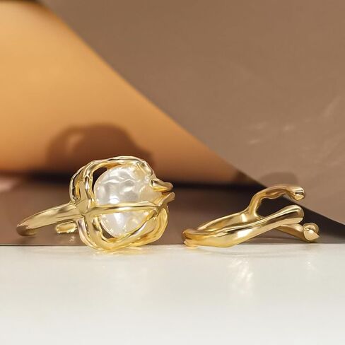Vintage Pearl Ring for Women Adjustable Open Pearl Ring Stacking Pearl Cluster Rings Trendy Personality Pearl Statement Ring Sets Jewelry for Women Girls in Saudi Arabia