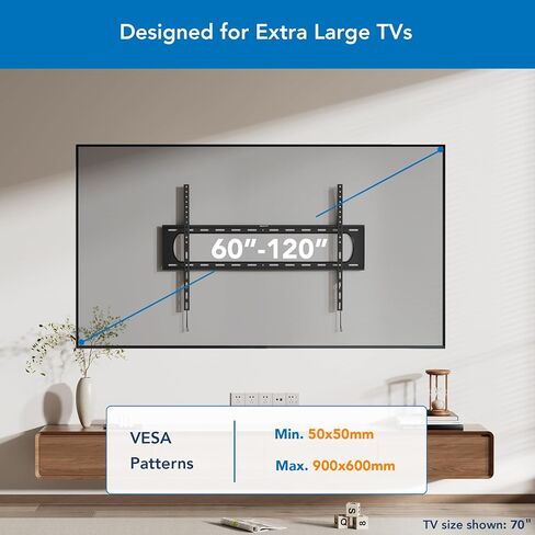 Mount-It! Heavy Duty XXL Fixed TV Mount for Extra Large TVs, Ultra Low Profile Curved TV Wall Mount, max VESA 900x600, Holds 264lb, Flush TV Mount for 60", 65", 70", 75", 80", 85", 90", 100",120" in Saudi Arabia