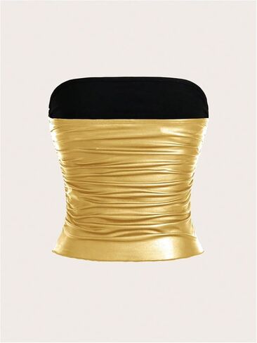 SOLY HUX Women's PU Leather Ruched Tube Top Strapless Sexy Party Clubwear Tops Going Out Streetwear in Saudi Arabia