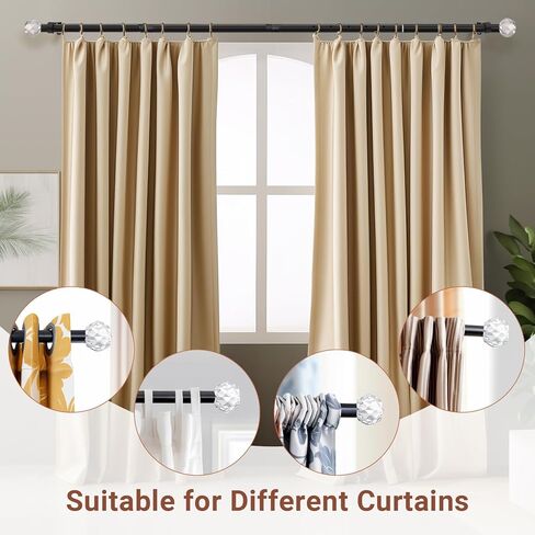 KNOBWELL Matte Black Curtain Rods 2 Pack Drapery Rods, Adjustable Curtain Rods 28 to 51" for Windows with Acrylic Diamond Finials, Industrial Curtain Rods for Home Decor 1" Diameter in Saudi Arabia