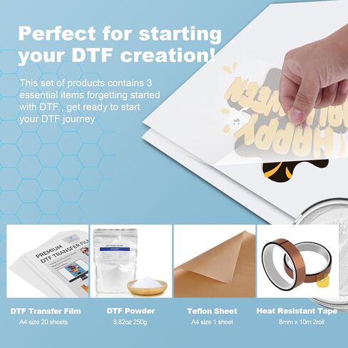 DTF Transfer Film Powder Kit, All-in-One DTF Sublimation for Starter- 30 Sheets Direct to Film Transfer Paper & 8.8oz White Digital Hot Melt Adhesive DTF Powder for All Color Fabrics in Saudi Arabia