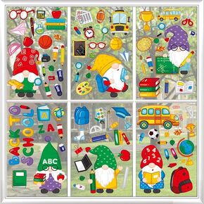 Hying 9PCS Back to School Window Clings for Glass Windows Removable, Gnome Window Clings for School Classroom Decorations First Day of School Sticker for Back to School Supplies Decoration Accessorie