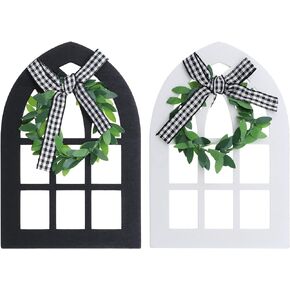 eMagTech 2Pcs Wooden Farmhouse Window Frames Cathedral Arch Window Sign Shelf Vintage Country Window Frames Decorative Accessories for Bars Kitchen Trays