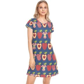 Nightgown for Women Printed Sleepshirt Short Sleeve Sleepwear Pajama Dress Nightshirt