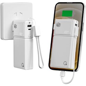 Fast Charging Portable Charger, USB C Power Bank with Built-in 30W AC Wall Plug,20W 10000mAh External Battery Pack with Removable Cable Compatible with iPhone Smartphone Tablet etc
