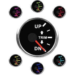 Boat Trim Gauge 0-190ohms UP-DN 7 Color Backlight Curved Glass, Boat Trim Balance Gauge Meter 52mm 2-1/6" for Yacht Boat Marine Black in Kuwait
