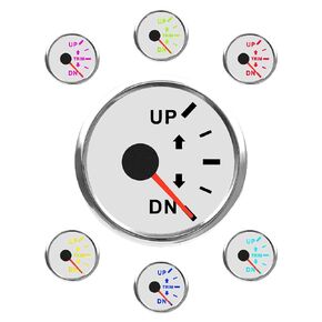 Boat Trim Gauge 0-190ohms UP-DN 7 Color Backlight Curved Glass, Boat Trim Balance Gauge Meter 52mm 2-1/6" for Yacht Boat Marine Black