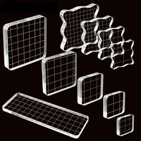 10 Pieces Stamp Blocks Acrylic Clear Stamping Blocks Tools with Grid Lines for Scrapbooking Crafts Making