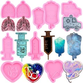 Ambulance Phone Grip Mold Epoxy Resin Mold Syringe Saline Bags Silicone Mold Lungs Epoxy Molds for DIY Keychain Decoration Necklace Pendant Jewelry Making Set of 7