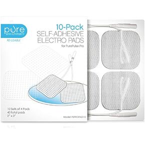 PurePulse Pro TENS Unit Massager Pads – Premium 10-Pack of 4 Square, Self-Adhesive 2" x 2" Replacement Electrode Pads (Total of 40 Pads)
