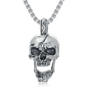 Skull Head Necklace 925 Sterling Silver/18K Gold Plated/Black Gothic Skull Jewelry for Men, with Stainless Steel Chain 22+2 Inch