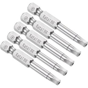 Magnetic Pentagon Bits, H3 Head 1/4" Hex Shank 2" Length, S2 Steel 5 Point Tamper Proof Screwdriver Bits - (Applications: for Electric Screwdrivers), 5-Pieces