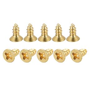 uxcell Brass Wood Screws, M2x6mm Phillips Flat Head Self Tapping Connector for Door, Cabinet, Wooden Furniture 50Pcs