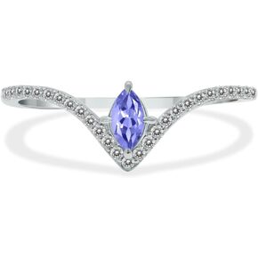1/4 Carat TW Natural Gemstone and Diamond V Shape Ring in 10K White Gold (Available in Ruby, Emerald, Sapphire and More)