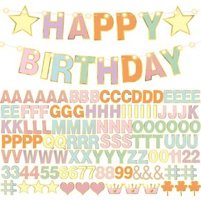 TaoBary 143 Pcs DIY Letter Banner Glitter Customizable Banner Kit Make Your Own Banner Include 87 Letters, 20 Numbers 24 Symbol 5 Rope 5 Needles for Birthday Party(Multicolor)