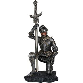 Ebros The Accolade Kneeling Medieval Knight King Arthur with Excalibur Sword Letter Opener Figurine 10" H Suit of Armor Swordsman Knights Decorative Accent Sculpture