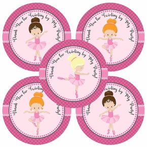 Little Girl Ballerina Thank You Sticker Labels by Adore By Nat - Kids Children Birthday Party Supplies - Set of 30