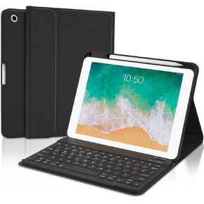 Keyboard Case for iPad 9.7 inch 6th 2018, 5th Gen. 2017, Air 2 2014 Released, Wireless Detachable Keyboard, Thin Slim Folio Case with Pen Holder, Auto Sleep Wake, Adjustable Angles, Black