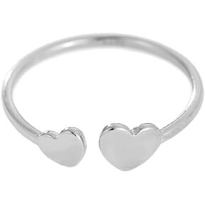 Double Heart Stacking Open Ring for Women Girls 925 Sterling Silver Love Hearted Adjustable Thin Knuckle Finger Rings Valentine's Day Eternity Promise Statement Bands Cute Jewelry Gifts