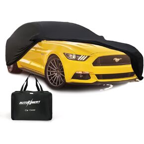 for Ford Mustang Car Cover Indoor,Stretch Satin Indoor Car Cover Dust-Proof Protection Breathable Full Mustang Indoor Interior Car Cover with Luxury Storage Bag for Ford Mustang,Black