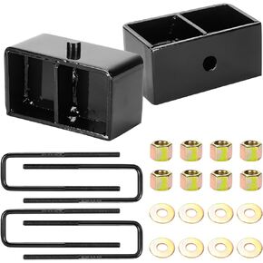 2" Rear Leveling Lift Kits Block Kit Compatible with 2WD 4WD Chevy Silverado 1500 1999-2019, GMC Sierra 1500 1999-2020 2pc Rear Lift Block with 4pc Extended Square Leaf Spring Ubolts