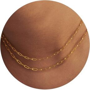 Gold Necklace, 14k Gold Plated Choker Layered Dainty Necklace Ppaerclip Snake Cuban Figaro Link Chain