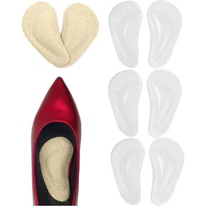 Arch Support Shoe Insoles for Flat Feet, Adhesive Arch Pad for Relieve Pressure and Feet Pain, Gel Arch Support Cushions for Men & Women - 4 Pairs (Beige)