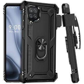 for Galaxy A12 Case, Samsung A12 Case with Belt Clip Holster Ring Holder, Military Grade Protection Cover[Fit for Magnetic Car Mount] Shockproof Case for A12 (Black)