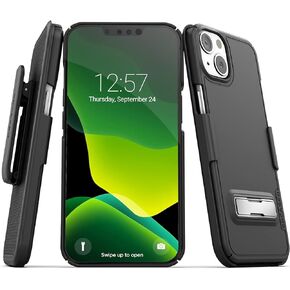 Encased Slimline Designed for iPhone 13 Belt Clip Case with Kickstand (2021) Ultra Thin Cover with Holster (Black)