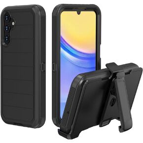 for Samsung Galaxy A15 5G Case with Belt Clip & Kickstand, Full-Body Protection Multi Layers Rugged Case with Belt Holster for Samsung Galaxy A15 5G 6.4 inch 2023 (Black)