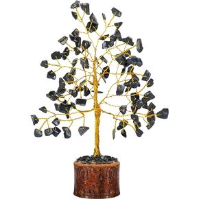 FASHIONZAADI Amethyst Bonsai Money Tree Feng Shui Crystal Gemstone Trees Chakra Stone Healing Crystals Trees Good Luck Home Office Table Décor Health Prosperity Size 7-8 inch (Golden Wire)
