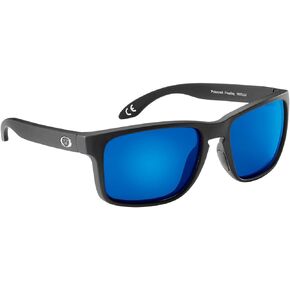 Flying Fisherman Lagoon Polarized Rectangular Sunglasses, Matte Black Frame/Blue Mirror Lens, Medium