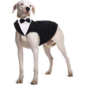 ROZKITCH Dog Costume, Dog Tuxedo Costume with Collar Bandana Bow Tie Set for Wedding, Pet Tuxedo Suit for Large Dog, Formal Party Shirt Halloween Birthday Cosplay Elegant Dog Apparel Gray