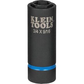 Klein Tools 66001 2-in-1 Impact Socket, Socket Wrench Sizes 3/4-Inch and 9/16-Inch Hex, 12-Point Deep Socket with 1/2-Inch Drive
