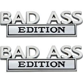 2 Pack Bad Ass Edition Emblem 3D Metal Badass Badge Sticker Decal with 3M Tape Replacement for Cars, Trucks, Motorcycles, Boats & Laptops (Black Red)