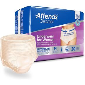 Attends Discreet Disposable Underwear Female Pull On with Tear Away Seams Medium, ADUF20, 20 Ct