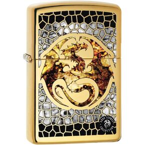 Zippo Lighter: Anne Stokes Dragon, Fusion - High Polish Brass