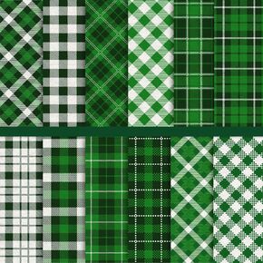 Whaline 24 Sheet St. Patrick Green Plaid Pattern Paper Pack Scrapbook Specialty Paper Double-Sided Collection Decorative Craft Paper for St. Patrick's Day Card Making Scrapbook, 30 x 30cm
