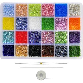 10/0 Glass Hexagon Seed Beads with Beading Needles About 21600pcs in Box ,24 Multicolor Assortment Hexagon Craft Seed Beads for Jewelry Making, Hexagon 2 X 2.2mm(900pcs/Color, 24 Colors)