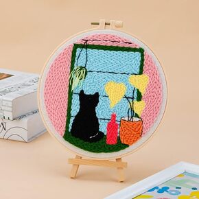 Punch Needle Embroidery kit DIY Black cat Cross Stitch Hoop Craft Kits Handcraft Embroidery