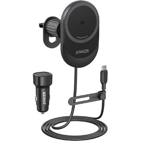 Anker MagSafe Wireless Car Charger Compatible, MagGo Fast 15W Car Charger, 360° Adjustable Angle and Strong Magnets, Car Phone Holder Mount, For iPhone 15/14 Series (Cable and Adapter Included)