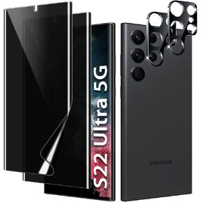 [عبوتان + 2] واقي شاشة للخصوصية Samsung Galaxy S22 Ultra + واقي عدسة الكاميرا، واقي شاشة مرن للخصوصية [ليس زجاجًا] [يدعم بصمة الإصبع] [تغطية كاملة] in Kuwait