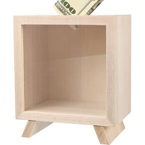 Zerodeko Wooden Clear Piggy Bank, Must Break to Open, Shadow Box Display Case Money Bank Wood Frame Coin Box Cash Storage Container Money Jar