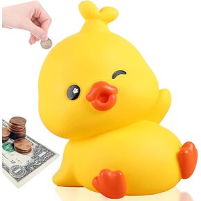 Duck Piggy Bank, Unbreakable Plastic Money Bank, Kids Coin Bank, Duck Creative Piggy Bank, Can Store 800 Coins Practical Gifts for Birthday, Christmas, Baby Shower (Yellow Duck
